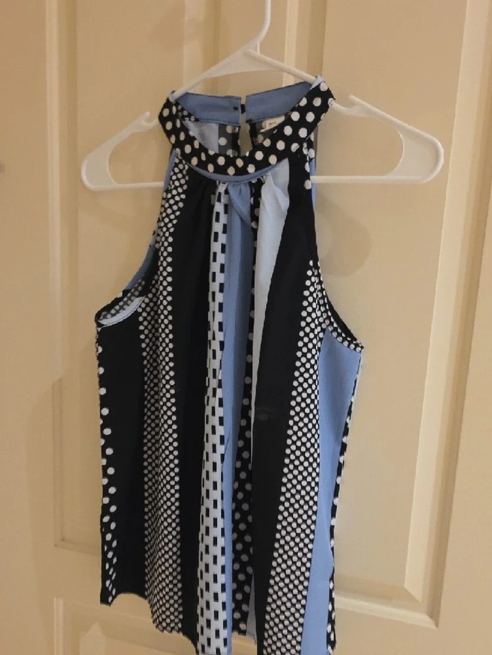 Women’s Blue and Black Polka Dot Halter Tank Top - Picture 5 of 5